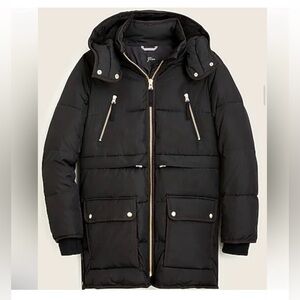 J Crew Black Hooded Chateau Puffer Jacket